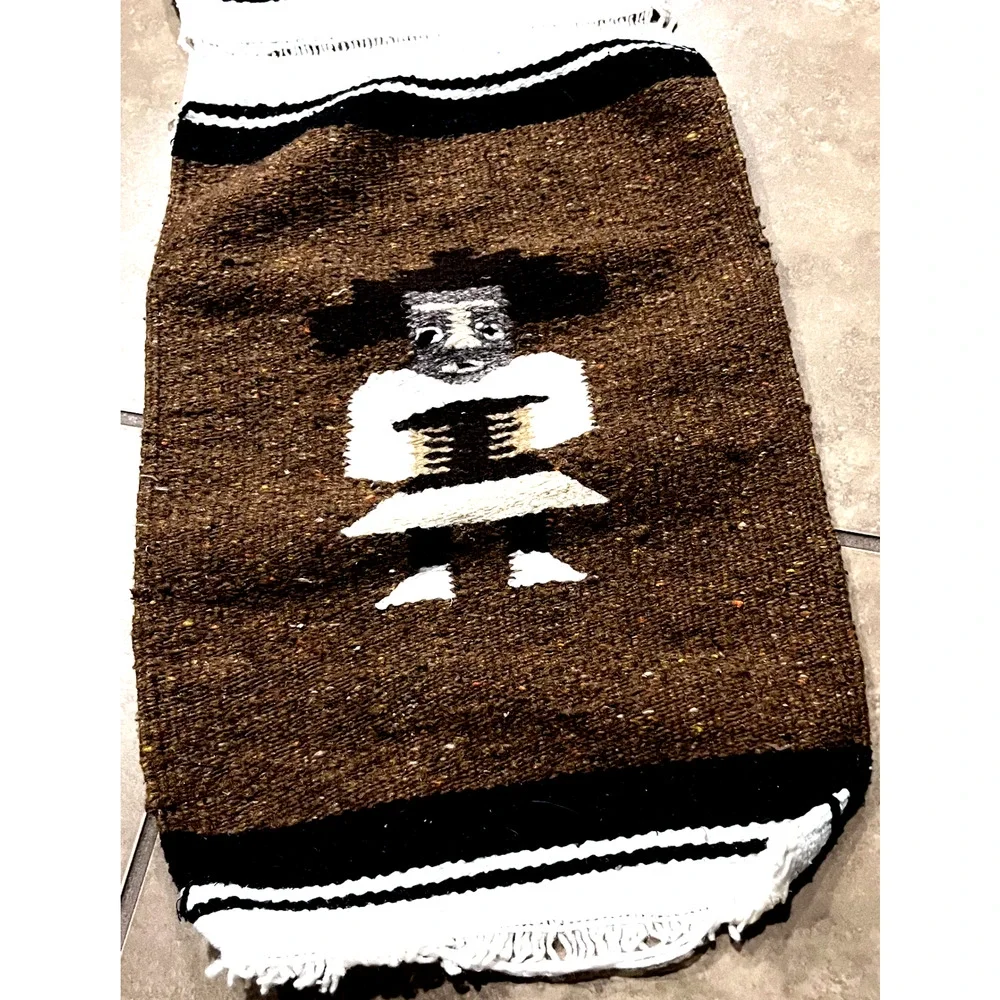 Vintage Handwoven Mexican Wool Rug Wall Hanging Oaxacan saddle blanket Aztec‎
